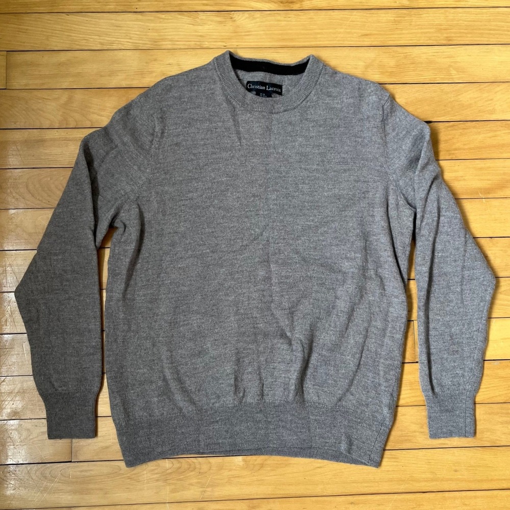 Christian Lacroix Mens Medium Grey 100% Extra Fine Merino Wool Crewneck Sweater